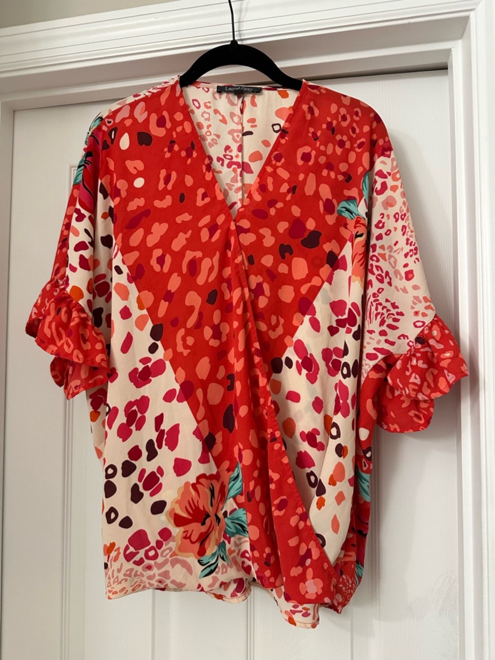 Bright Coral Pink Floral Wrap Blouse - Ladies Top